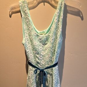 Mint Green Lace Dress with Blue Belt